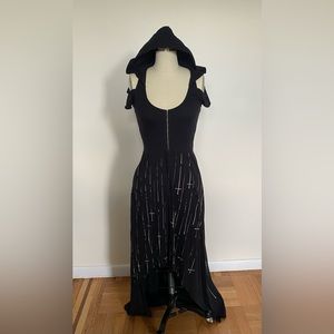 EUC Vintage Lip Service cold shoulder backless hooded hi-low dress Medium goth